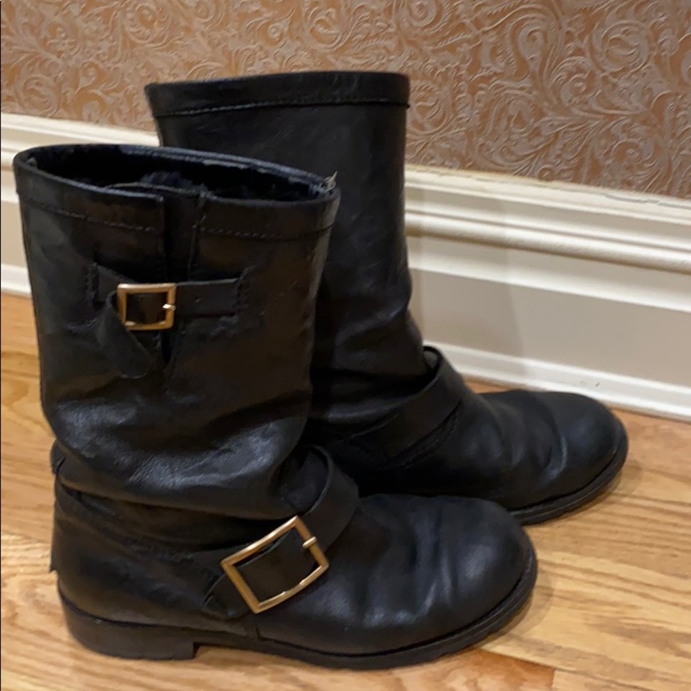 Jimmy Choo motorcycle boots with fur sz 36